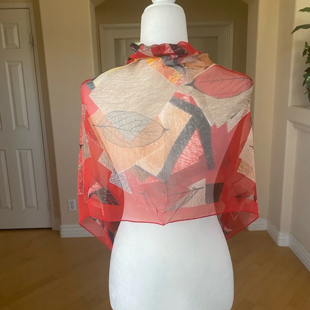 Vibrant Red Leaf Patterned Scarf Sarong Wrap